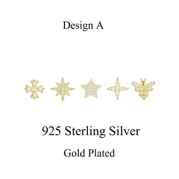 SLJELY 5pcs/set Argint 925 Culoare de Aur Cross Star de Albine Stud Cercei Deschide 3A Zircon CZ Femei Brand de Moda Bijuterii