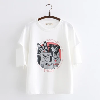 Bumbac pentru Femei de Desene animate de Imprimare Harajuku Camasi de Vara cu Maneci Scurte O-Neck T Shirt Femme de Bază Topuri Tricouri