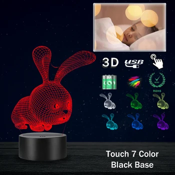Iepure 3D Lampa de Animale Copil Copil Firulescu Cadou LED-uri USB Placa Acril Lumina de Noapte Multicolor Luminaria Flash Iluzie masa Decor de Masă