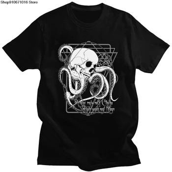 În Casa Sa de La R ' lyeh Mort Cthulhu Așteaptă Visez T Camasa Barbati cu Mâneci Scurte Lovecraft Film de Groază Monstru T-shirt Bumbac Tee