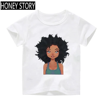 Pace, Dragoste Melanina Negru Fata Amuzant Rece de Imprimare Alb Hip Hop Harajuku Toddler Girls Coreea Creative pentru Copii T-shirt de Moda Topuri Tee