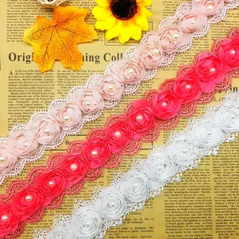 Solubil Rose Floare Pearl Sifon Brodate Dantelă Asieta Panglică Tesatura de Cusut Ambarcațiunile de Mozaic lucrate Manual DIY Pentru Costum de Decor