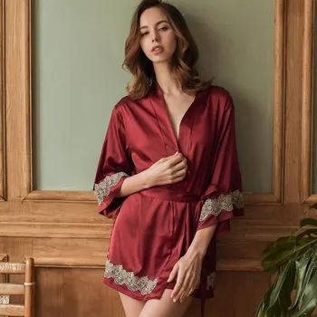 Noua Moda Sexy Din Satin De Mătase Pijamale Lenjerie Lenjerie De Corp Pentru Femei Dantela Brodata Halat Rochie Babydoll Cămașă De Noapte Camasa De Noapte 2020