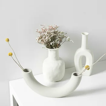 Vaza geometrie artă ceramică ornament alb simplu arde cadou creativ aranjament de flori de uz casnic uscat de flori decor de uz casnic c