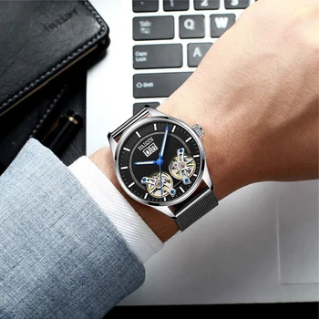 Noi HAIQIN moda simplu bărbați ceas de afaceri mecanice tourbillon automatic calendar ceas rezistent la apa 30M reloj hombre 2020