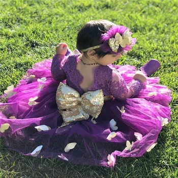 Fetita Printesa Rochie de Dantela cu Paiete Mozaic dră de onoare Dress fara Spate Arc Floral Petrecere de Nunta Rochie de Bal Rochie Sundress 1-6M