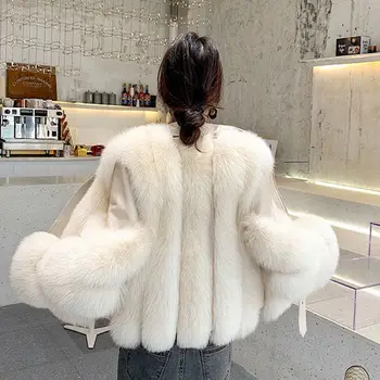 2020 Lux Scurt Jacheta de Iarna pentru Femei Uza Gros Faux Haină de Blană de Vulpe Piele PU Jachete Calde Streetwear Haina