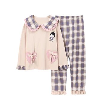 Moda Zăbrele Pijama Nouă Vânzare Fierbinte Pijamas Mujer de Bumbac de Înaltă Calitate pentru Femei Pijamale Drăguț Set de Pijama Largi Casual Uzura Acasă
