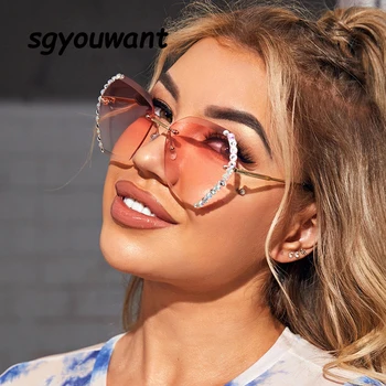 Sgyouwant fără ramă de ochelari de Soare Femei 2021 Vintage de Lux Stras Ochelari de Soare Gradient de Lentile de Ochelari de vedere Nuante de sex Feminin