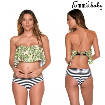 Bikini 2019 Familie Mathign Swimsutis Gât Înalt Bikini Costume De Baie Femei Costume De Baie Sexy Bikini Set Imprimare Verde Plajă, Costume De Baie