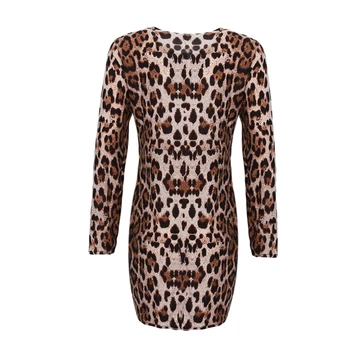 Moda Femei Leopard De Imprimare Rochie Mini Toamna Primavara Cu Maneci Lungi Mozaic Doamnelor Chic Bodycon Rochii Vestidos