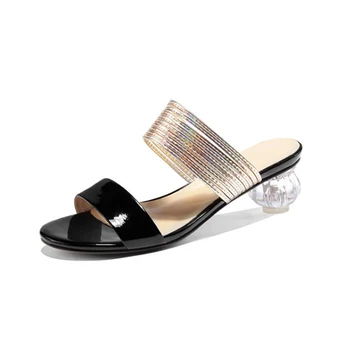 MLJUESE 2019 femei papuci Moale piele de Vacă de vară de culoare neagră pantofi de metal decor plaje sandale dimensiunea de partid 34-43