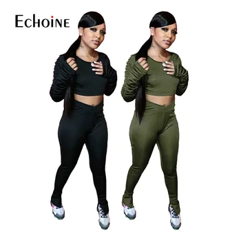 Echoine Femei Sexy Fitness Trening Set Topuri de Cultură & Slim Fit Jogger stivuite jambiere, Trening cu Două Bucata set haine Sport