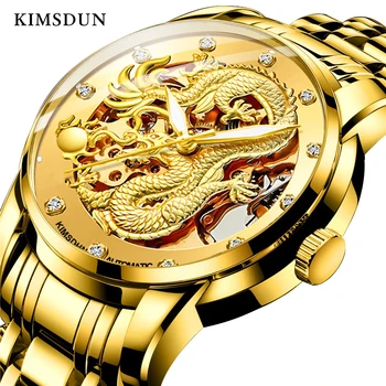 KIMSDUN -Business pentru Bărbați Ceasuri de Lux Luminos rezistent la apa Gol Automat Mechanical Ceas Tendință de Aur Dragon Ceas