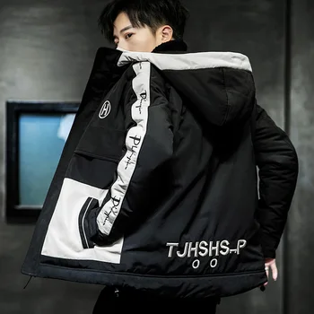 2020 nou Stil Safari purta bumbac căptușit jacheta barbati ediție Coreea de mari dimensiuni imprimate barbati down Parka,Două straturi