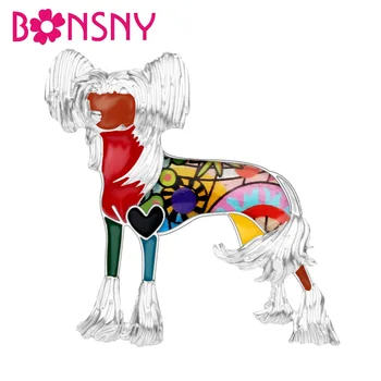 Bonsny Email Aliaj Câine Chinezesc Cu Creastă Broșe De Desene Animate De Animale De Companie Pin Bijuterii Pentru Femei, Fete Cadou Haine Eșarfă Decor