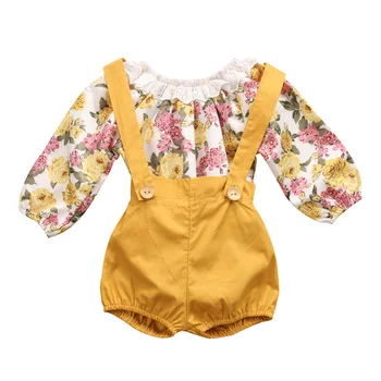 De Vânzare La Cald Copil Nou-Născut Fata Set Floral Haine Haine Copii Fete Printesa Din Dantela Salopetă+Pantaloni Scurti Sunsuit Body Haine