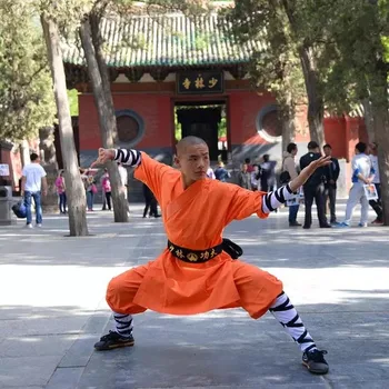 Orange Durabil Călugăr Shaolin Kung Fu Uniformă de Arte Marțiale Costum Full Size pentru Copii Adulți
