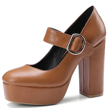 JOUIR GHEARE 2020 Nou Brand de pantofi femei Concis Platforma Bukle Curea de Înaltă Tocuri Groase Superficial Pompe