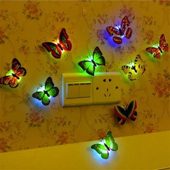 5Pcs mai Noua Creatie Fluture Colorat LED Lumina de Noapte Casă Frumoasă Dormitor Decorative de Perete de Noapte de Lumini de Culoare Aleatoare