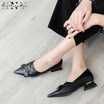 Femei Pompe de Lux, Pantofi Femei din Piele Slip-on Petrecere de Moda Pantofi cu Tocuri Joase a Subliniat Toe Black pentru Femei Pantofi Casual Femei