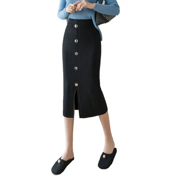 Femei de moda fuste 2020 toamna și iarna nou high-talie fuste tricotate split mid-lungime fire de lână fusta sac de șold
