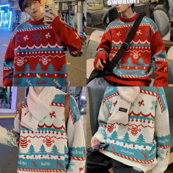 Harajuku Pulover Pulover Barbati Fulgi De Zăpadă De Crăciun De Imprimare Pulovere Tricotate Hip Hop Supradimensionate Retro Sweatwear Pulover 2020 Iarna