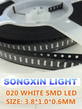 1000PCS 020 Alb 3806 3810 Vedere Laterală SMD/SMT Original SMD led vedere laterală 020 LED-uri albe lampa 1800-2500MCD 3.8*1.0*0.6 mm
