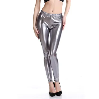 YRRETY Strălucitoare Pantaloni Legging Femei Argint Metalic cu Laser din Piele Jambiere Femei Bomboane de Culoare Elasticitatea Casual Pantaloni Legging