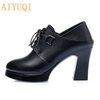 AIYUQI Femeile cu Toc din Piele pantofi 2020 Primăvară Noua Moda Toc Gros Femei ShoesTwo Purta Dantela-up Pantofi pentru Femei Pompa