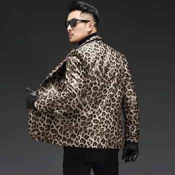 Top Brand Leopard De Moda Pentru Barbati Din Piele Sacouri Stilul Punk Plus Dimensiunea Sex Masculin Maneca Lunga Single-Breasted Se Potrivesc Subțire Sacouri