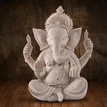 Sculptate de mână, Gresie Așezat Ganesh Buddha Zeitate Elefant Statuie Decor Fantastic Hindus Pentru Colectarea Stare Bună J3E6