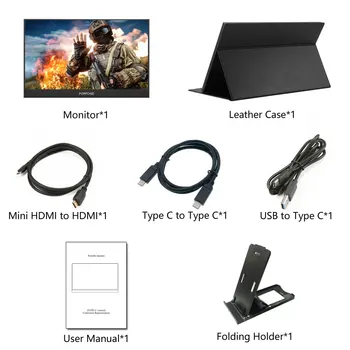 15.6 Inch HDR Monitor Portabil 1920x1080P IPS LCD Ecran Display LED Monitoare cu Tip-C Cablu HDMI PS4 XBOX One joc Cadouri