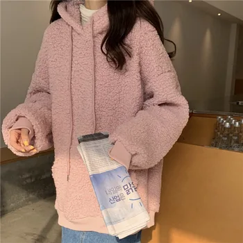 2021 Femei Hanorac Stil coreean Iarna Casual Drăguț Kawaii Cald Tricou Vrac de sex Feminin Buzunar Supradimensionat Hanorace pentru Fete