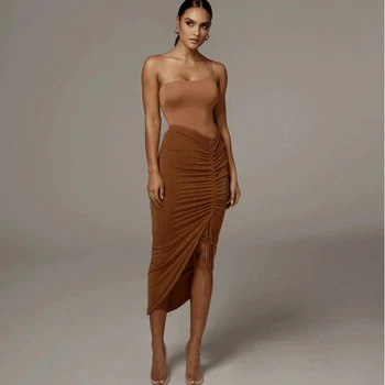 Noua Moda Fuste Femei Cordon Cutat Elegant De Vară 2020 Femei Fusta Talie Inalta Elastica Plisata Fusta Scurta Sexy