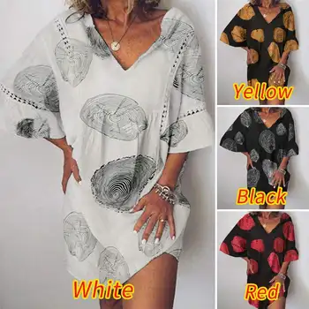 Femei Vintage Imprimate Sundress ZANZEA 2021 Casual Rochie de Vara Flare Sleeve Lungime Genunchi Vestidos de sex Feminin Dantela Halat Supradimensionate