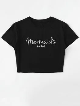 Sirenele sunt reale slogan t-shirt 90 de femei de moda topuri de cultură tumblr goth grunge estetice teuri scurt mireasa sexy trib lol topuri