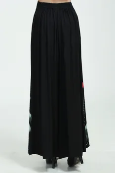 Vintage Negru Feminin de Primăvară Largi Picior Pantaloni Chineză Stye Femei Bumbac Elastic Talie Pantaloni Largi M L XL XXL 2369-1