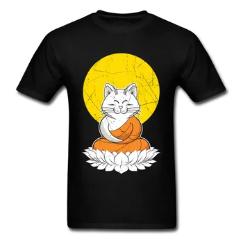 Funny T-shirt Pentru Bărbați Meditație Cat Tricou Budismul Desene animate Tricouri Bumbac Haine Negre Topuri & Tricouri Compania de Transport Gratuit