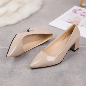 2020 Nou Toamna Subliniat Singură Pantofi pentru Femeie Sandale Elegante Femei Pompe tocuri Negru, de Mare Doamnă din piele de Brevet cu o Grosime de U14-96