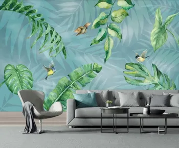 Bacal Personalizate Nordic mare 3D tapet mural simplu proaspăt pictate manual tropicale, plante verzi de fundal de decor de perete pictura hârtie