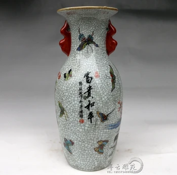 Chinezii vechi desen Colorat crackle glaze ornamente din portelan Binaurale vaza