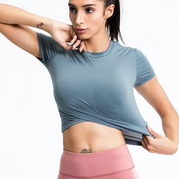 Geaca Sport pentru Femei Umiditate Wicking Rapid Uscat Hainele de Antrenament Buric Maneca Scurta, Haine de Yoga T-shirt