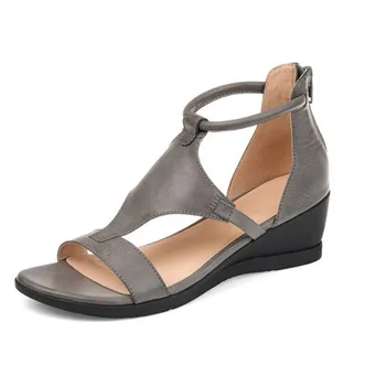 Nou stil doamnelor fermoar sandale de vară pene femei PU piele sandale casual pantofi pentru femei