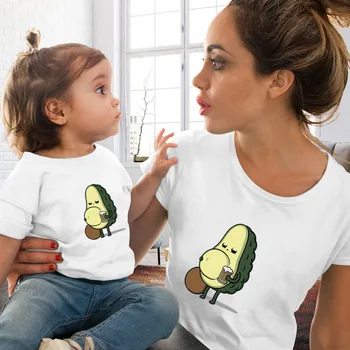 Desene animate minunat de avocado Femei Tricou Mama Fiica, Familie de Potrivire Haine Albe de Vara Moale Print T-shirt Femei Topuri Copii Tee