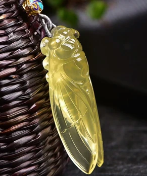 Naturale Citrin e cristal Galben creastly Greier Piatra Colier cu Pandantive Norocoase Bine Sculptură Pandantive pentru Femei Barbati Lanț Pendan