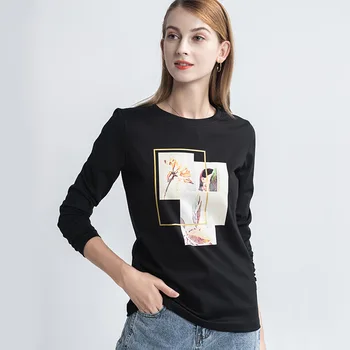Shintimes Floral Print T Camasa Femei Bumbac T-Shirt Cu Maneci Lungi 2020 Toamna Topuri De Femei De Moda Coreeană Tricou Tricou Femme