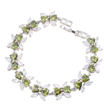 Elegant Fluture Verde Peridot Zircon Placat Cu Argint Argent Link-Ul Lanț Brățară 6 7 Inch L10013