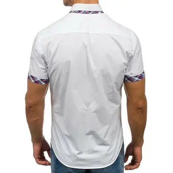 Vara Barbati tricou Guler Dublu Mozaic Butonul de Jos Slim Fit Plaid Print Casual cu Maneci Scurte T-Shirt