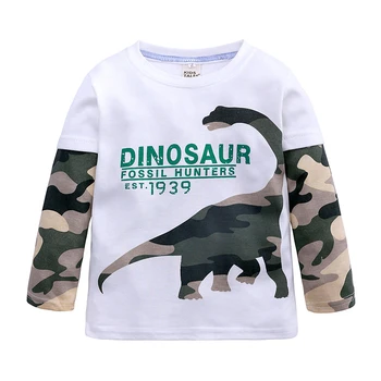 Primăvara și toamna băieți 1-8 ani frumos camuflaj dinozaur cu mâneci lungi T-shirt, de bumbac gât îmbrăcăminte pentru copii